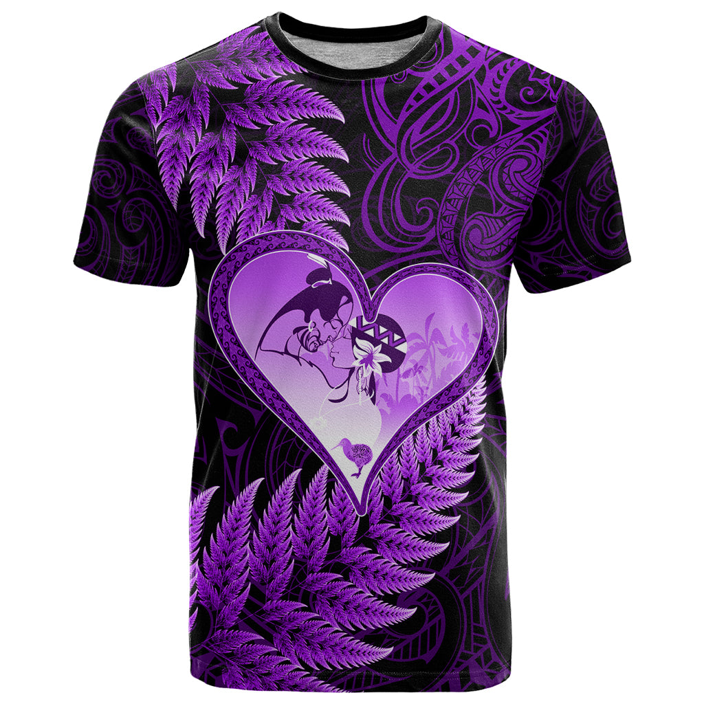 New Zealand Valentine Day T Shirt Aotearoa Warrior Love Story Silver Fern Koru Purple Style LT03 Purple - Polynesian Pride