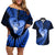 New Zealand Valentine Day Couples Matching Off Shoulder Short Dress and Hawaiian Shirt Aotearoa Warrior Love Story Silver Fern Koru Blue Style LT03 Blue - Polynesian Pride