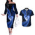 New Zealand Valentine Day Couples Matching Off The Shoulder Long Sleeve Dress and Hawaiian Shirt Aotearoa Warrior Love Story Silver Fern Koru Blue Style LT03 Blue - Polynesian Pride