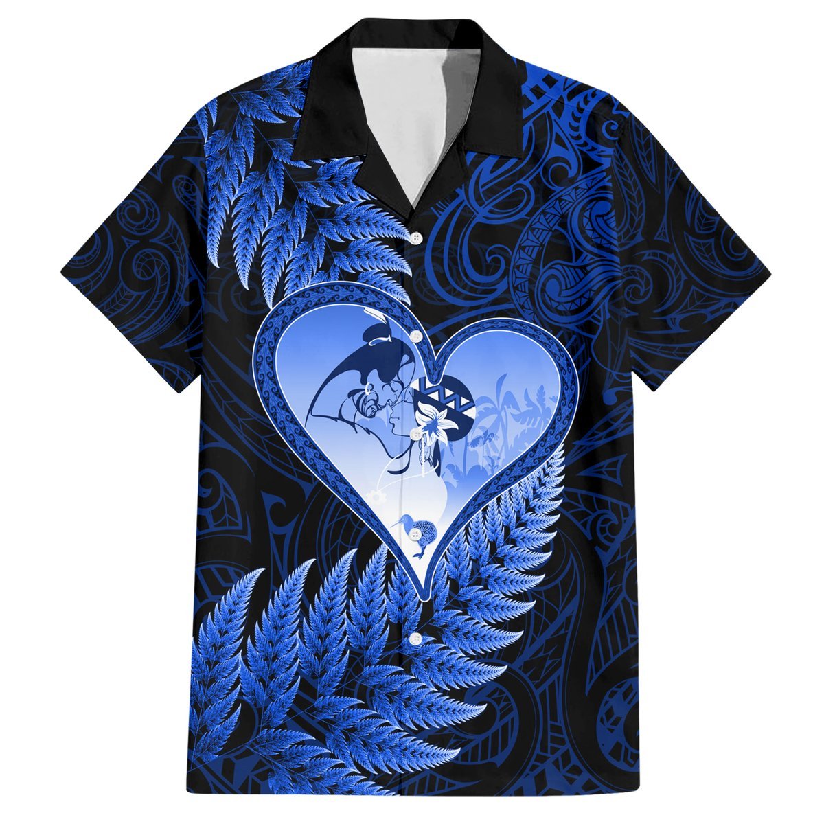 New Zealand Valentine Day Hawaiian Shirt Aotearoa Warrior Love Story Silver Fern Koru Blue Style LT03 Blue - Polynesian Pride