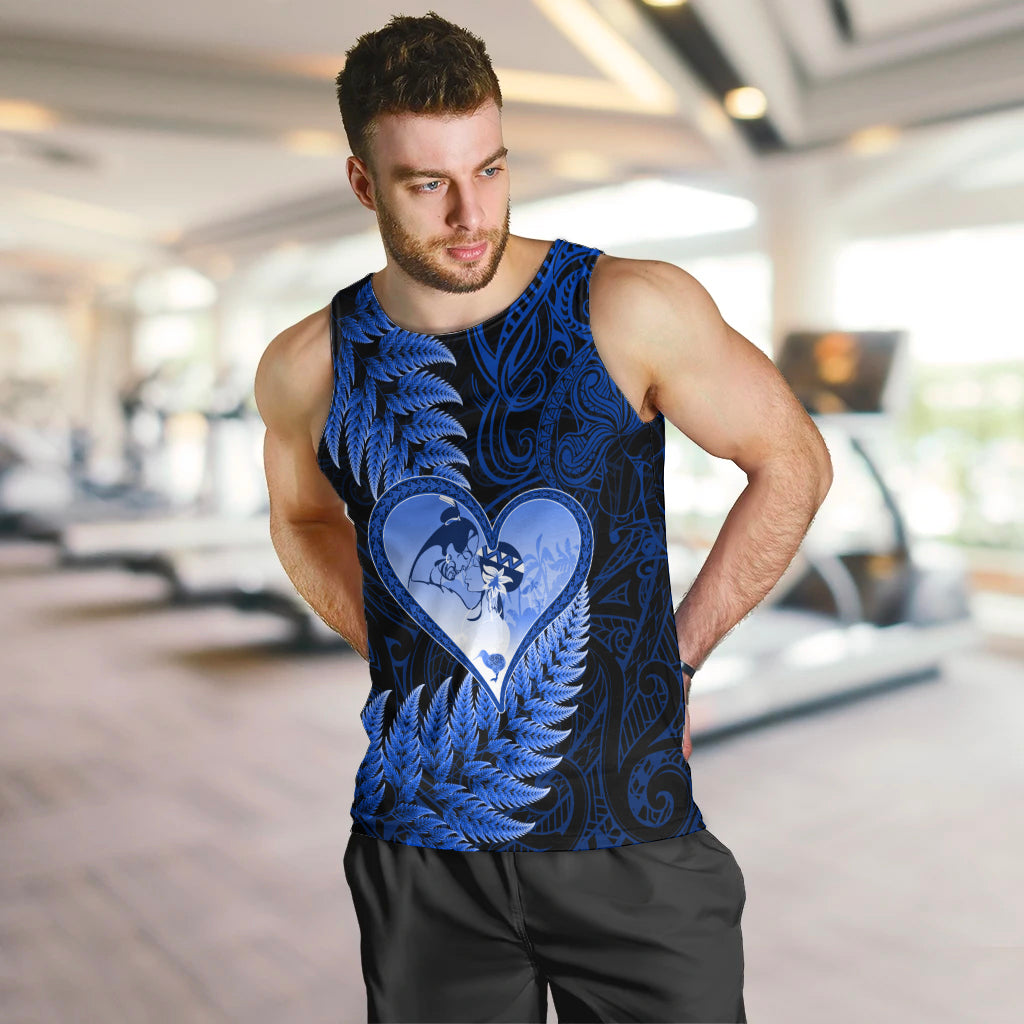 New Zealand Valentine Day Men Tank Top Aotearoa Warrior Love Story Silver Fern Koru Blue Style LT03 Blue - Polynesian Pride