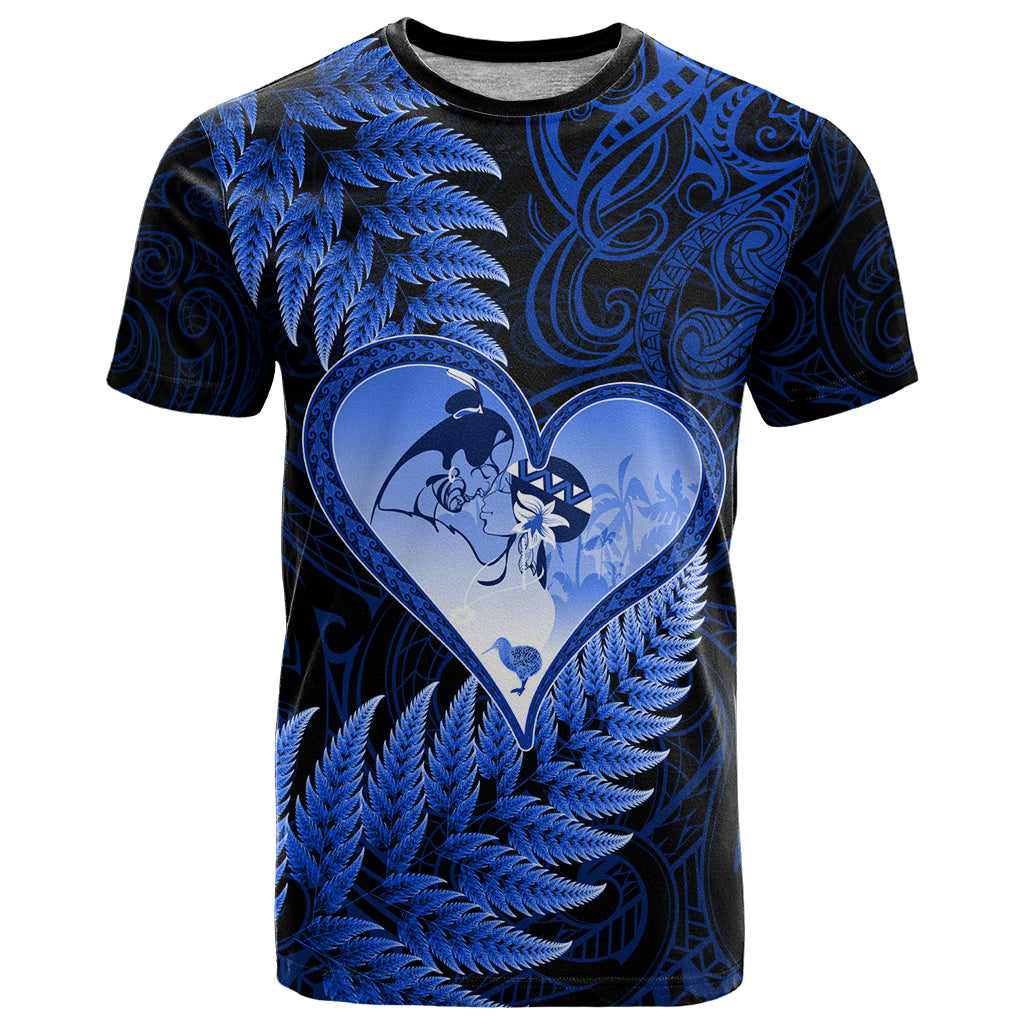 New Zealand Valentine Day T Shirt Aotearoa Warrior Love Story Silver Fern Koru Blue Style LT03 Blue - Polynesian Pride