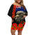 New Zealand Kiwi Soldier ANZAC Family Matching Off Shoulder Short Dress and Hawaiian Shirt Red Poppy Flower and Silver Fern Pattern LT03 Mom's Dress Black - Polynesian Pride