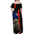 New Zealand Kiwi Soldier ANZAC Off Shoulder Maxi Dress Red Poppy Flower and Silver Fern Pattern LT03 - Polynesian Pride