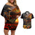 Slouch Hat and Biscuits ANZAC Couples Matching Off Shoulder Short Dress and Hawaiian Shirt with Soldier Silver Fern LT03 Black - Polynesian Pride