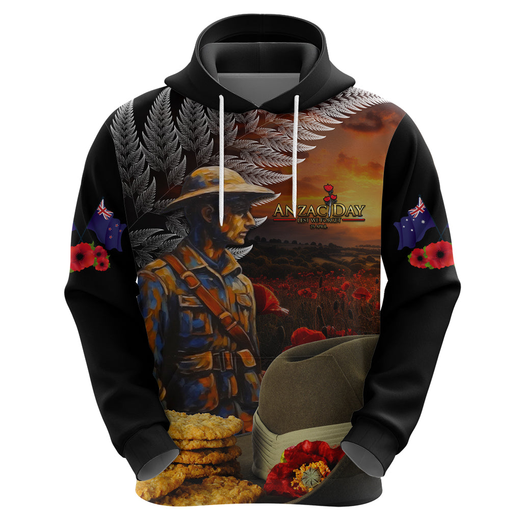 Slouch Hat and Biscuits ANZAC Zip Hoodie with Soldier Silver Fern LT03 - Polynesian Pride