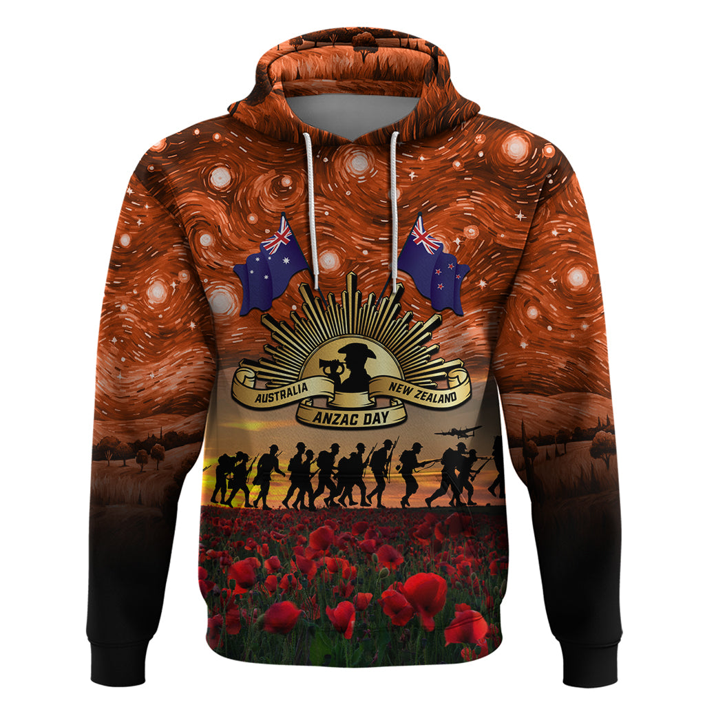 The Rising Sun Badge ANZAC Hoodie Last Post Field of Poppy Starry Night Style LT03 Pullover Hoodie Black - Polynesian Pride