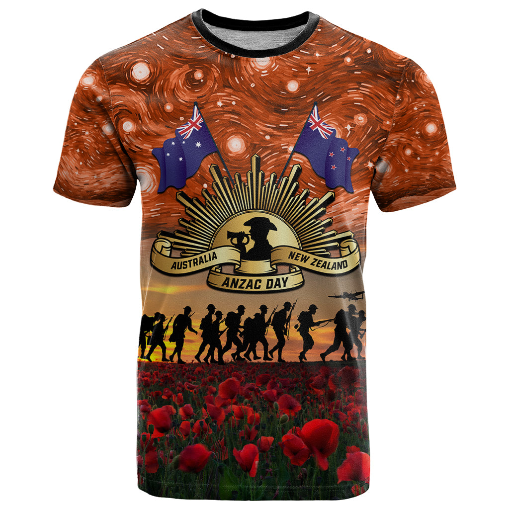 The Rising Sun Badge ANZAC T Shirt Last Post Field of Poppy Starry Night Style LT03 Black - Polynesian Pride