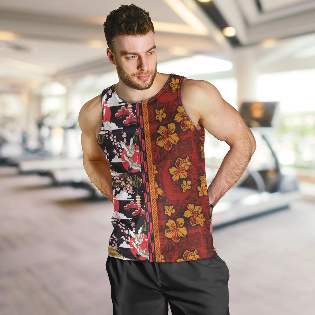 Japanese Culture Hawaii Style Men Tank Top Hawaiian Tribal and Japanese Pattern Together Culture LT03 Red - Polynesian Pride