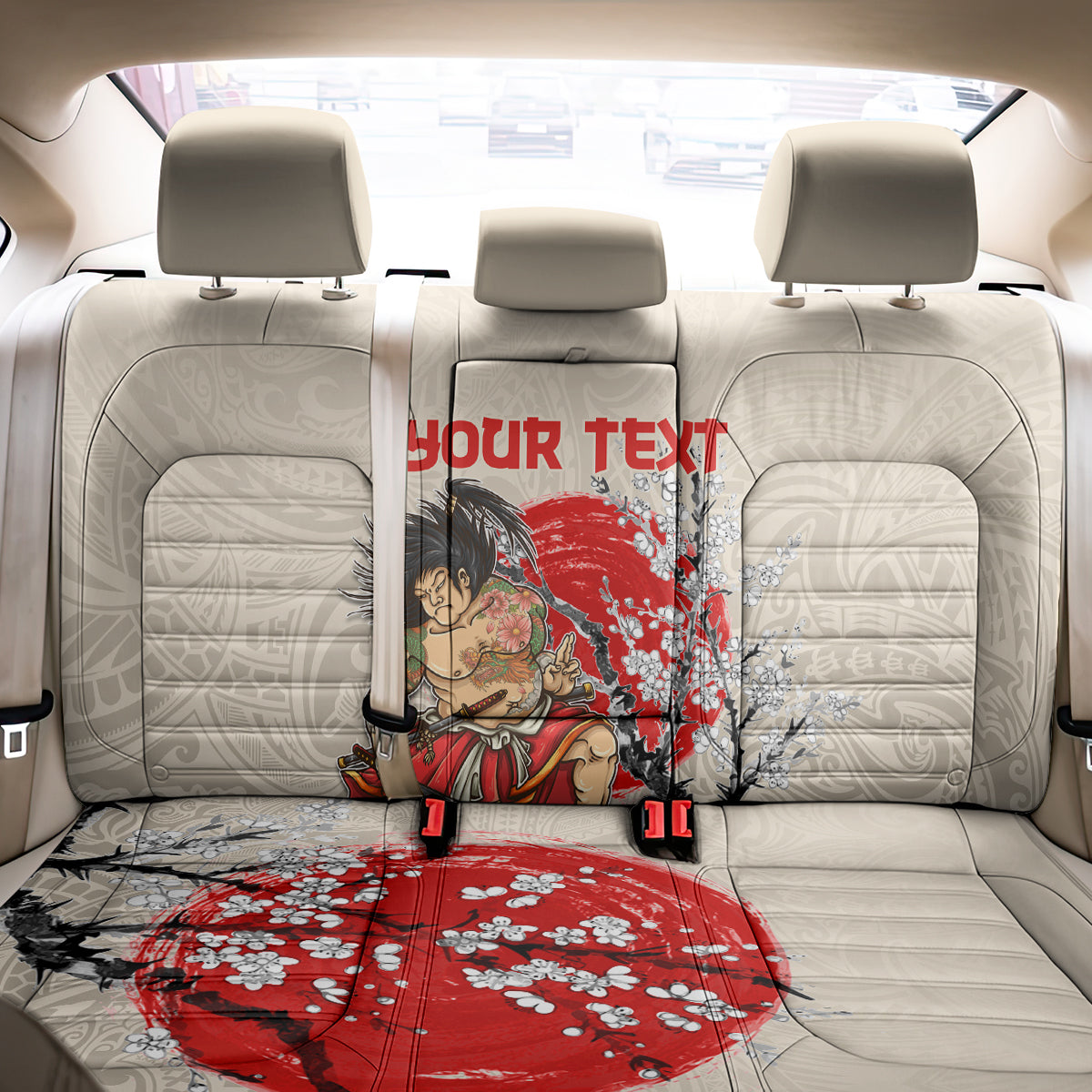 Personalised Japanese Culture Hawaii Style Back Car Seat Cover Japanese Samurai with Hawaiian Pattern LT03 - Polynesian Pride