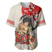 Personalised Japanese Culture Hawaii Style Baseball Jersey Japanese Samurai with Hawaiian Pattern LT03 Beige - Polynesian Pride