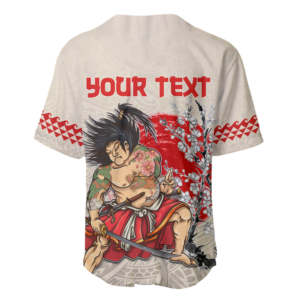 Personalised Japanese Culture Hawaii Style Baseball Jersey Japanese Samurai with Hawaiian Pattern LT03 - Polynesian Pride