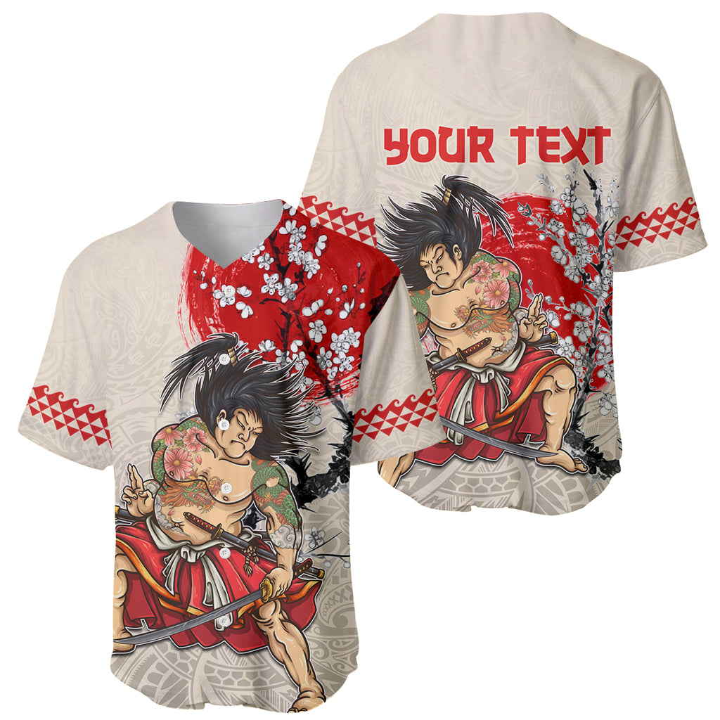 Personalised Japanese Culture Hawaii Style Baseball Jersey Japanese Samurai with Hawaiian Pattern LT03 - Polynesian Pride