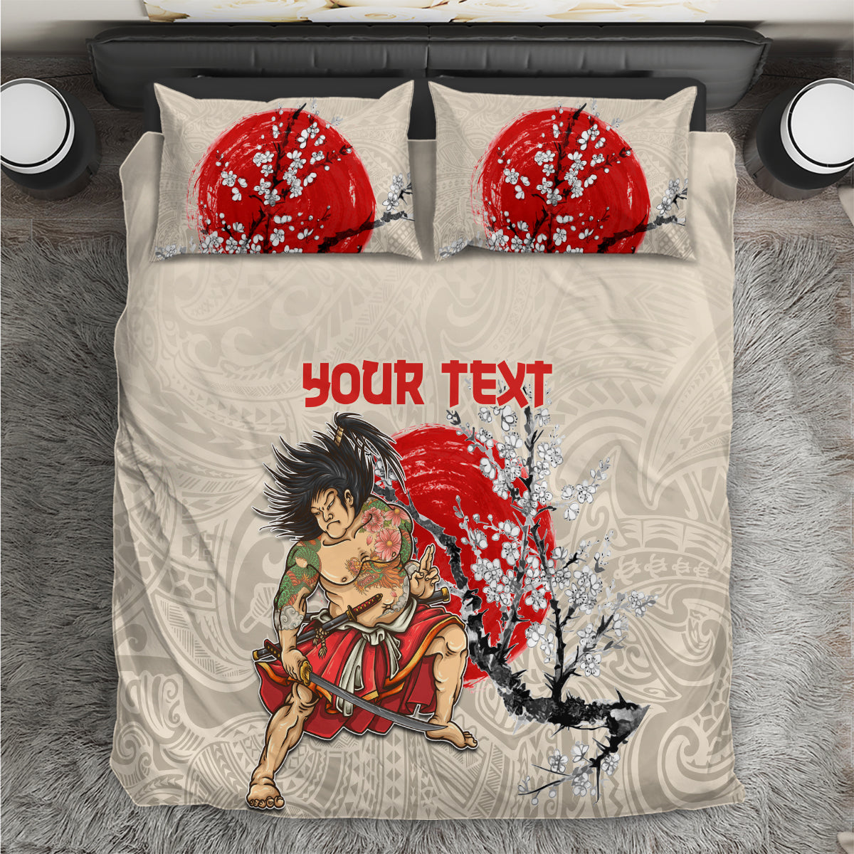 Personalised Pan-Pacific Festival Bedding Set Japanese Samurai with Hawaiian Pattern