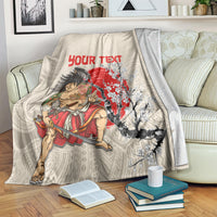 Personalised Japanese Culture Hawaii Style Blanket Japanese Samurai with Hawaiian Pattern LT03 Beige - Polynesian Pride