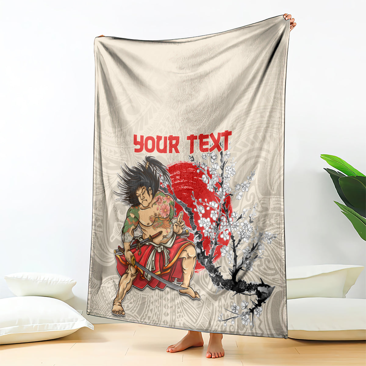 Personalised Japanese Culture Hawaii Style Blanket Japanese Samurai with Hawaiian Pattern LT03 - Polynesian Pride