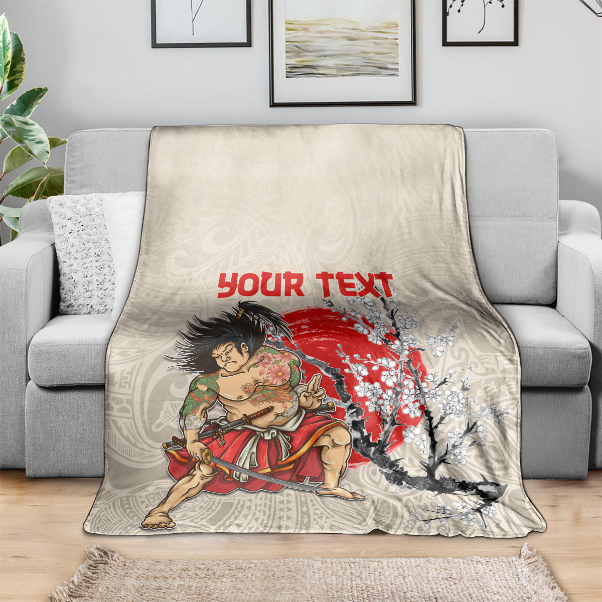 Personalised Japanese Culture Hawaii Style Blanket Japanese Samurai with Hawaiian Pattern LT03 - Polynesian Pride