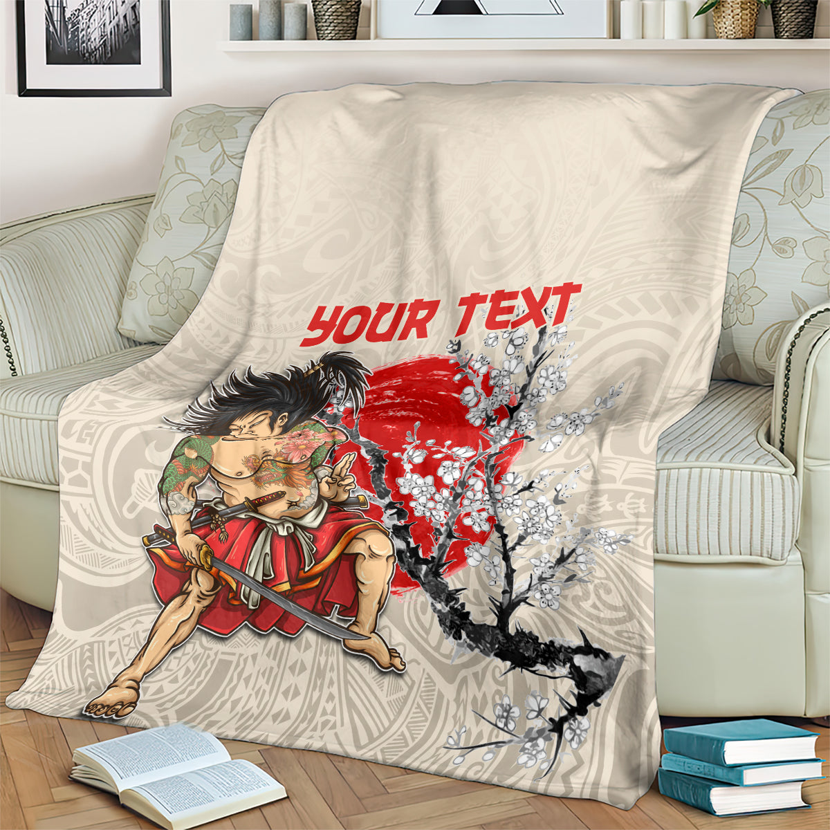 Personalised Japanese Culture Hawaii Style Blanket Japanese Samurai with Hawaiian Pattern LT03 - Polynesian Pride
