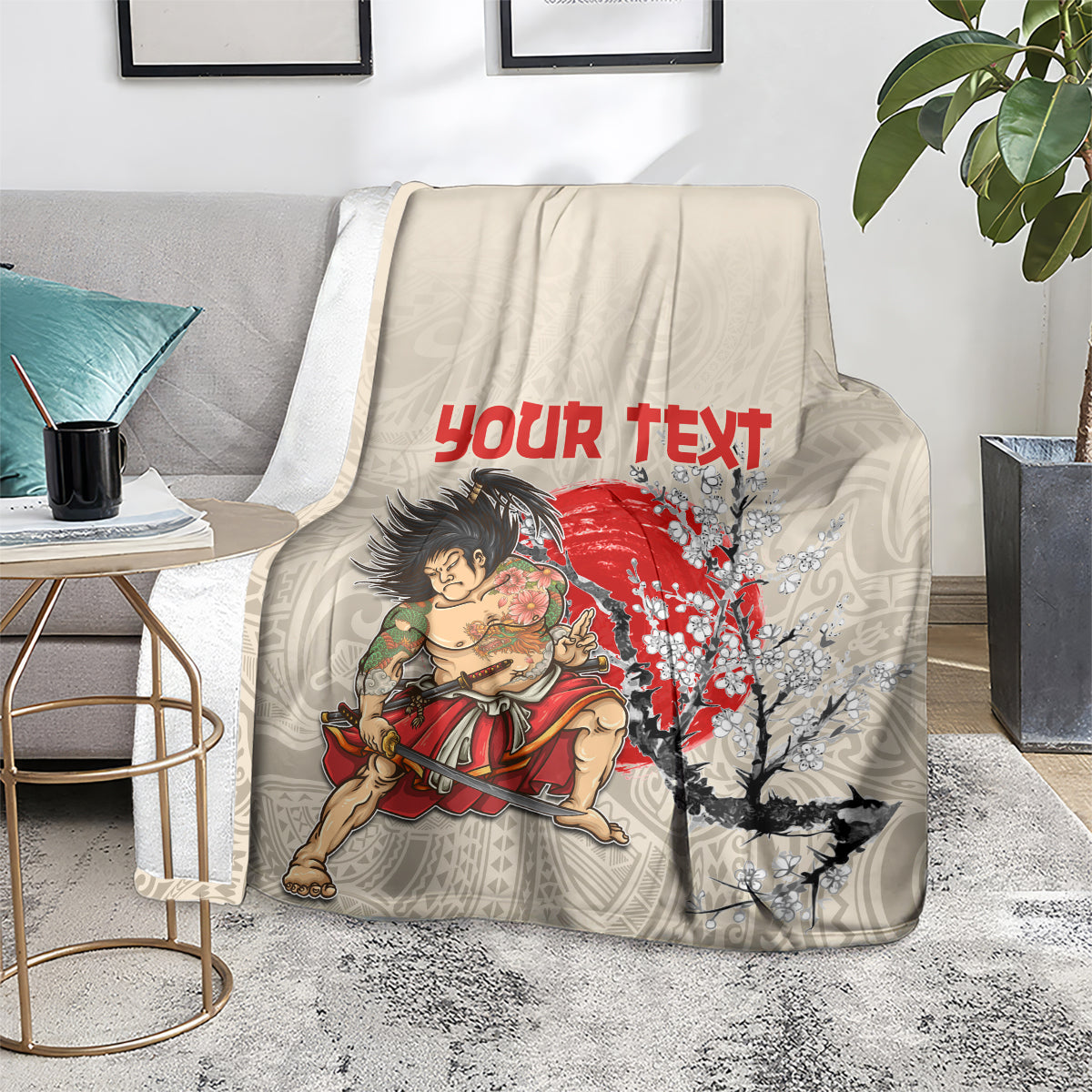 Personalised Japanese Culture Hawaii Style Blanket Japanese Samurai with Hawaiian Pattern LT03 - Polynesian Pride