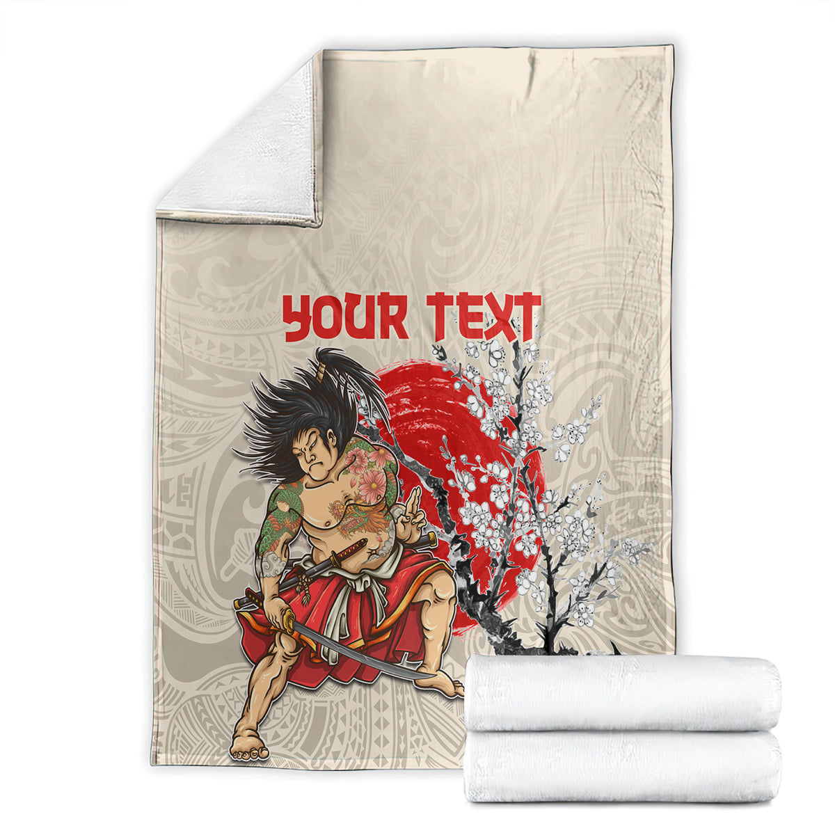 Personalised Japanese Culture Hawaii Style Blanket Japanese Samurai with Hawaiian Pattern LT03 - Polynesian Pride