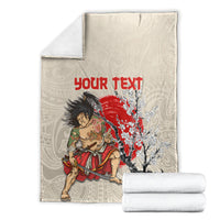 Personalised Japanese Culture Hawaii Style Blanket Japanese Samurai with Hawaiian Pattern LT03 - Polynesian Pride