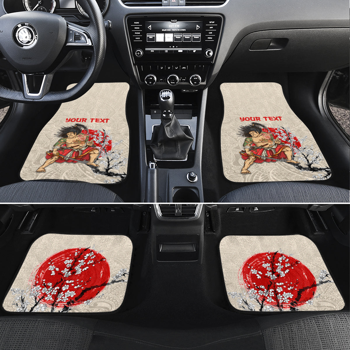 Personalised Japanese Culture Hawaii Style Car Mats Japanese Samurai with Hawaiian Pattern LT03 Set 4pcs Beige - Polynesian Pride