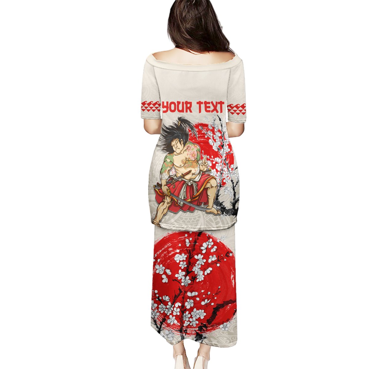 Personalised Japanese Culture Hawaii Style Puletasi Japanese Samurai with Hawaiian Pattern LT03 - Polynesian Pride