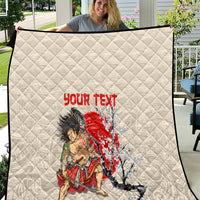 Personalised Japanese Culture Hawaii Style Quilt Japanese Samurai with Hawaiian Pattern LT03 Beige - Polynesian Pride
