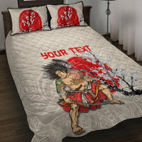 Personalised Japanese Culture Hawaii Style Quilt Bed Set Japanese Samurai with Hawaiian Pattern LT03 Beige - Polynesian Pride