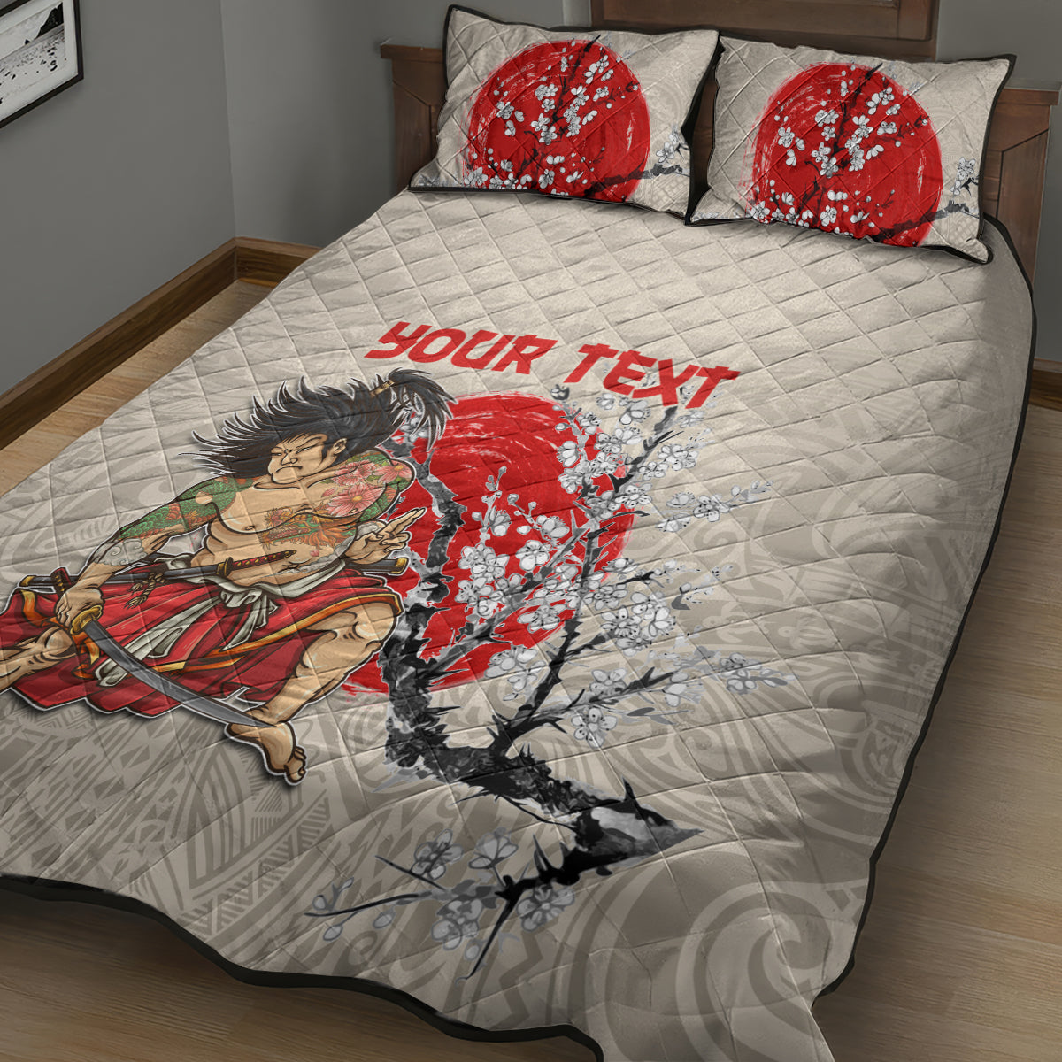 Personalised Japanese Culture Hawaii Style Quilt Bed Set Japanese Samurai with Hawaiian Pattern LT03 - Polynesian Pride