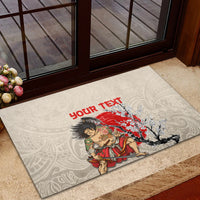 Personalised Japanese Culture Hawaii Style Rubber Doormat Japanese Samurai with Hawaiian Pattern LT03 - Polynesian Pride