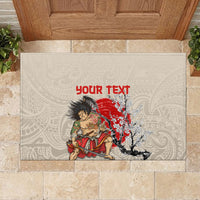 Personalised Japanese Culture Hawaii Style Rubber Doormat Japanese Samurai with Hawaiian Pattern LT03 - Polynesian Pride