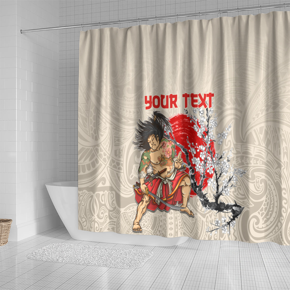 Personalised Japanese Culture Hawaii Style Shower Curtain Japanese Samurai with Hawaiian Pattern LT03 - Polynesian Pride