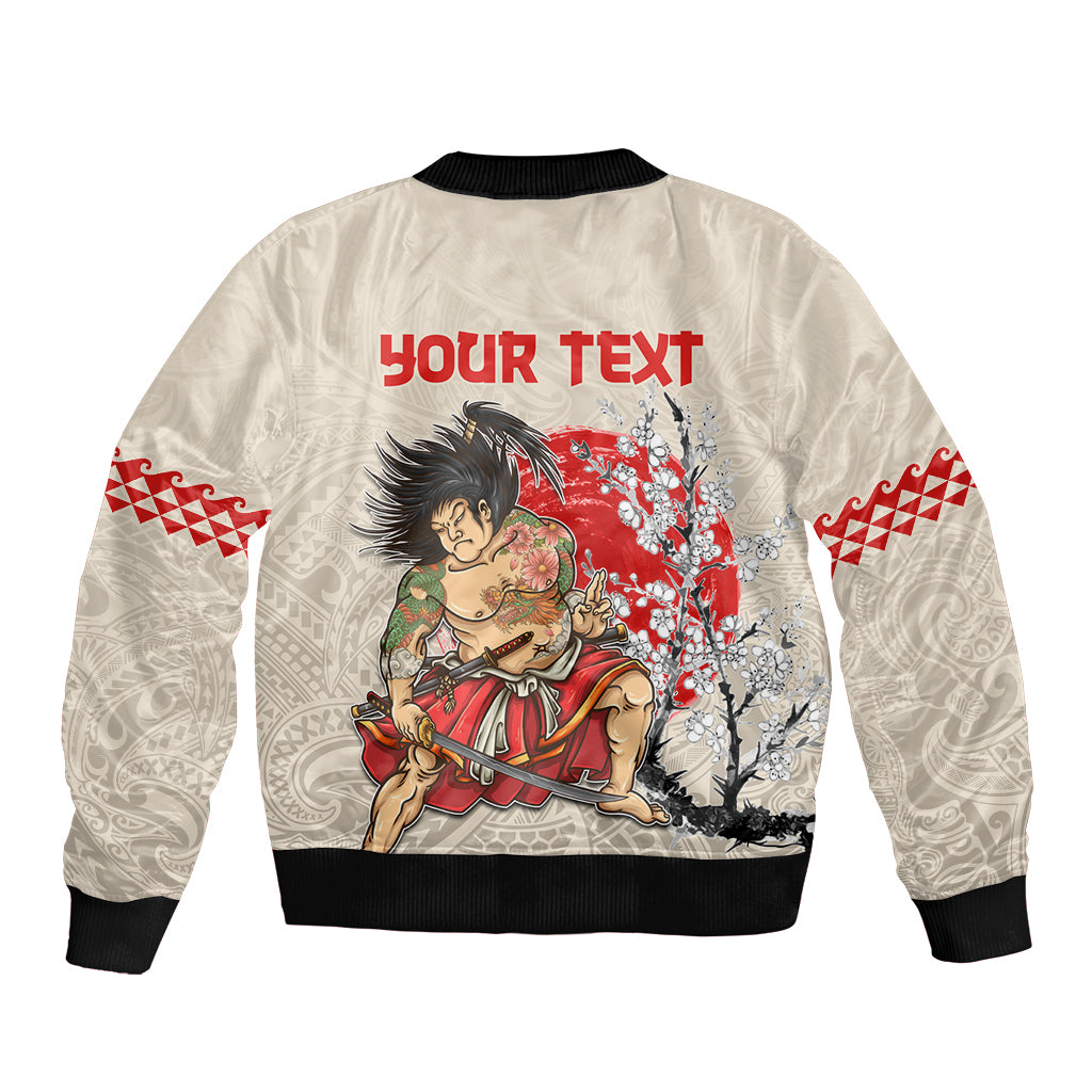 Personalised Japanese Culture Hawaii Style Sleeve Zip Bomber Jacket Japanese Samurai with Hawaiian Pattern LT03 - Polynesian Pride