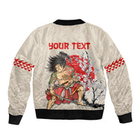 Personalised Japanese Culture Hawaii Style Sleeve Zip Bomber Jacket Japanese Samurai with Hawaiian Pattern LT03 - Polynesian Pride