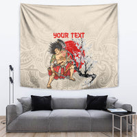 Personalised Japanese Culture Hawaii Style Tapestry Japanese Samurai with Hawaiian Pattern LT03 Beige - Polynesian Pride