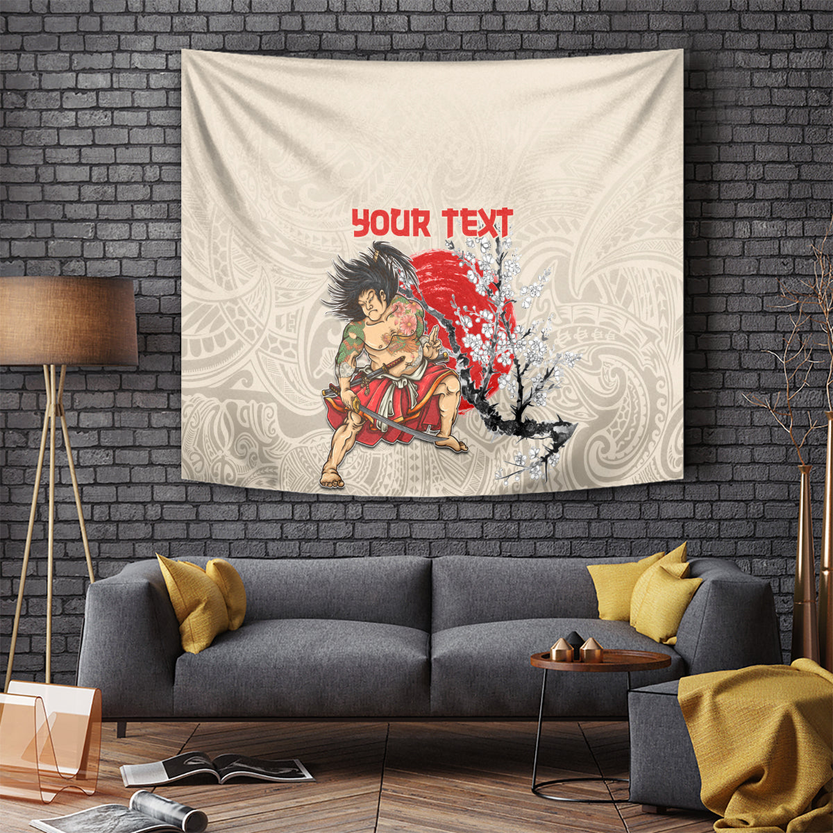 Personalised Japanese Culture Hawaii Style Tapestry Japanese Samurai with Hawaiian Pattern LT03 - Polynesian Pride