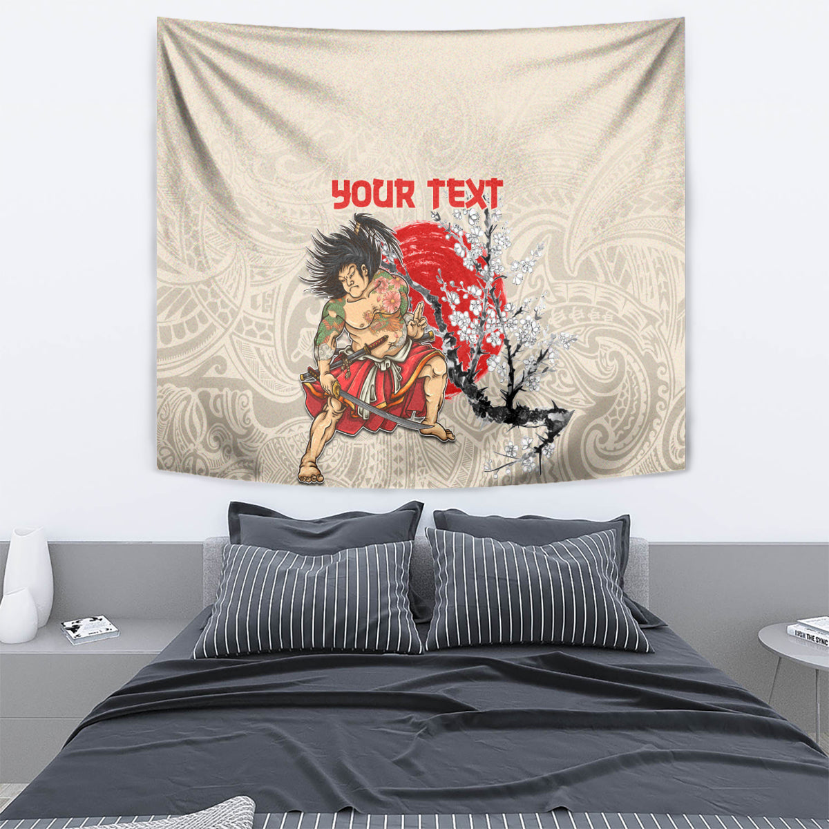 Personalised Japanese Culture Hawaii Style Tapestry Japanese Samurai with Hawaiian Pattern LT03 - Polynesian Pride