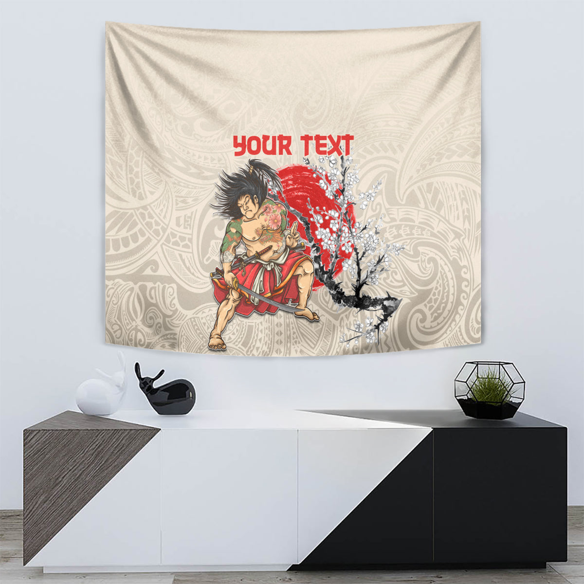 Personalised Japanese Culture Hawaii Style Tapestry Japanese Samurai with Hawaiian Pattern LT03 - Polynesian Pride