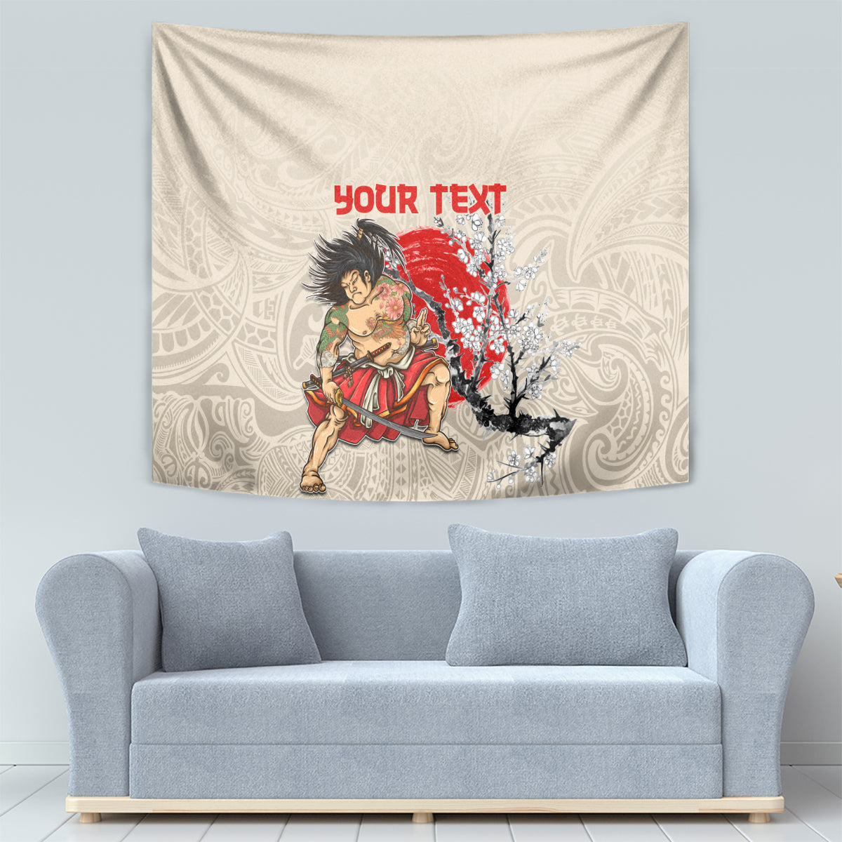 Personalised Japanese Culture Hawaii Style Tapestry Japanese Samurai with Hawaiian Pattern LT03 - Polynesian Pride