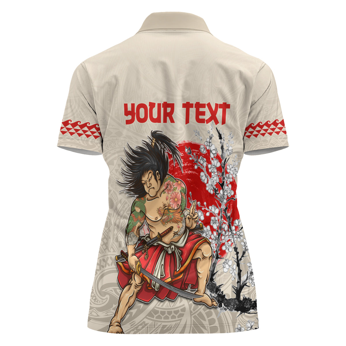 Personalised Japanese Culture Hawaii Style Women Polo Shirt Japanese Samurai with Hawaiian Pattern LT03 - Polynesian Pride