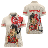 Personalised Japanese Culture Hawaii Style Women Polo Shirt Japanese Samurai with Hawaiian Pattern LT03 - Polynesian Pride