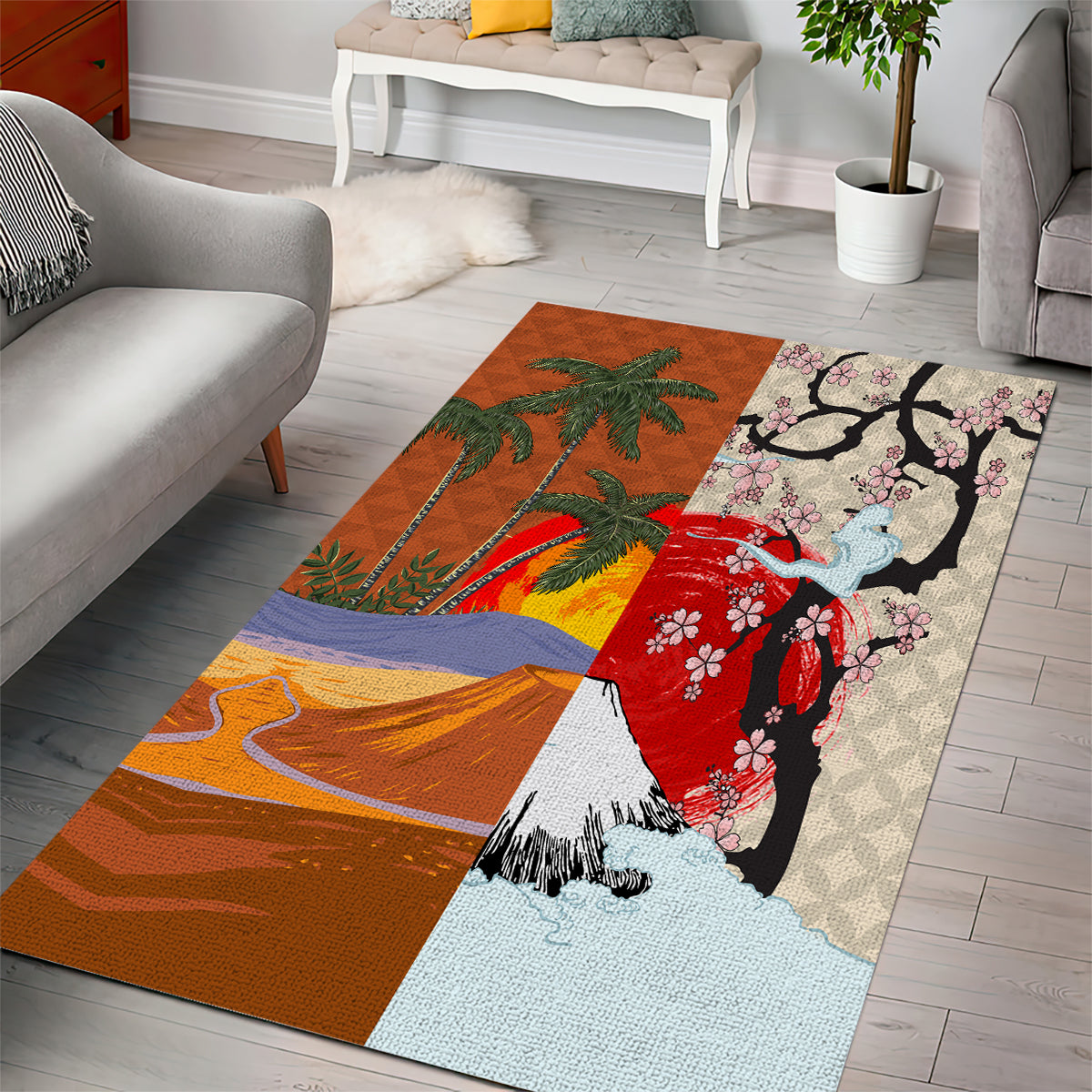 Japanese Culture Hawaii Style Area Rug Mauna Kea and Fuji Mountains LT03 - Polynesian Pride