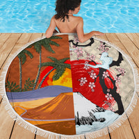 Japanese Culture Hawaii Style Beach Blanket Mauna Kea and Fuji Mountains LT03 - Polynesian Pride
