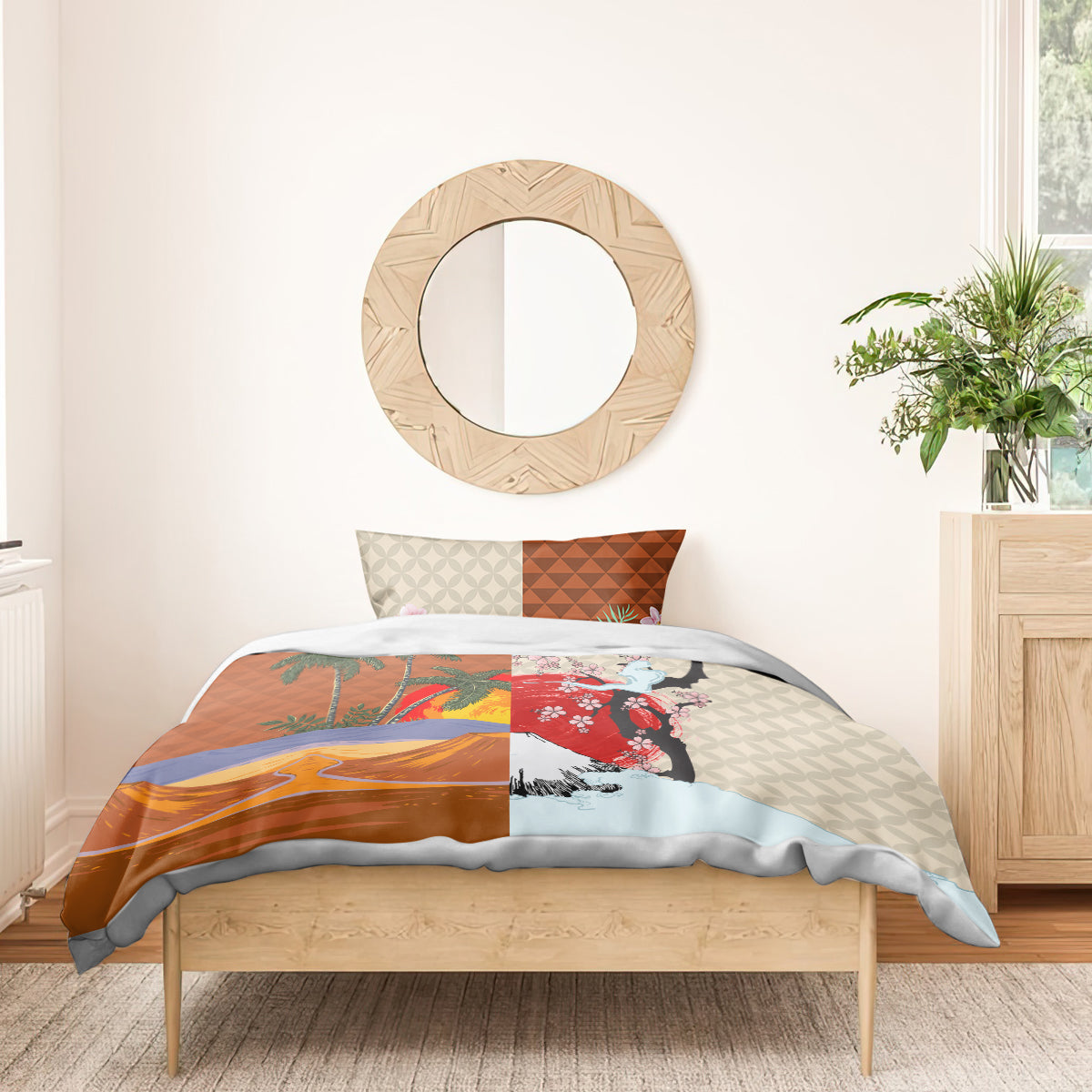 Japanese Culture Hawaii Style Bedding Set Mauna Kea and Fuji Mountains LT03 - Polynesian Pride