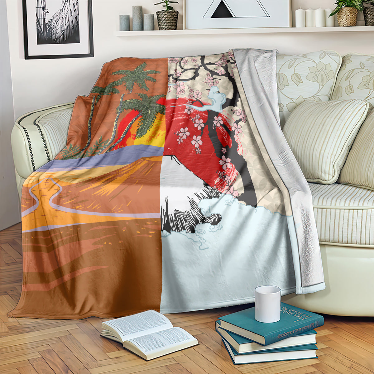 Japanese Culture Hawaii Style Blanket Mauna Kea and Fuji Mountains LT03 Brown - Polynesian Pride