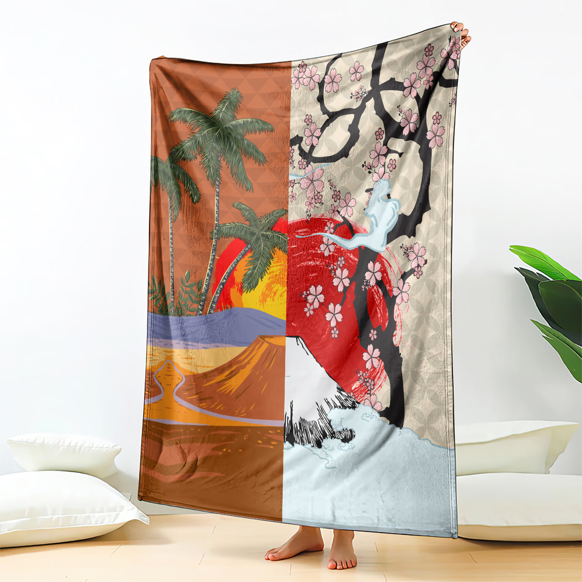 Japanese Culture Hawaii Style Blanket Mauna Kea and Fuji Mountains LT03 - Polynesian Pride