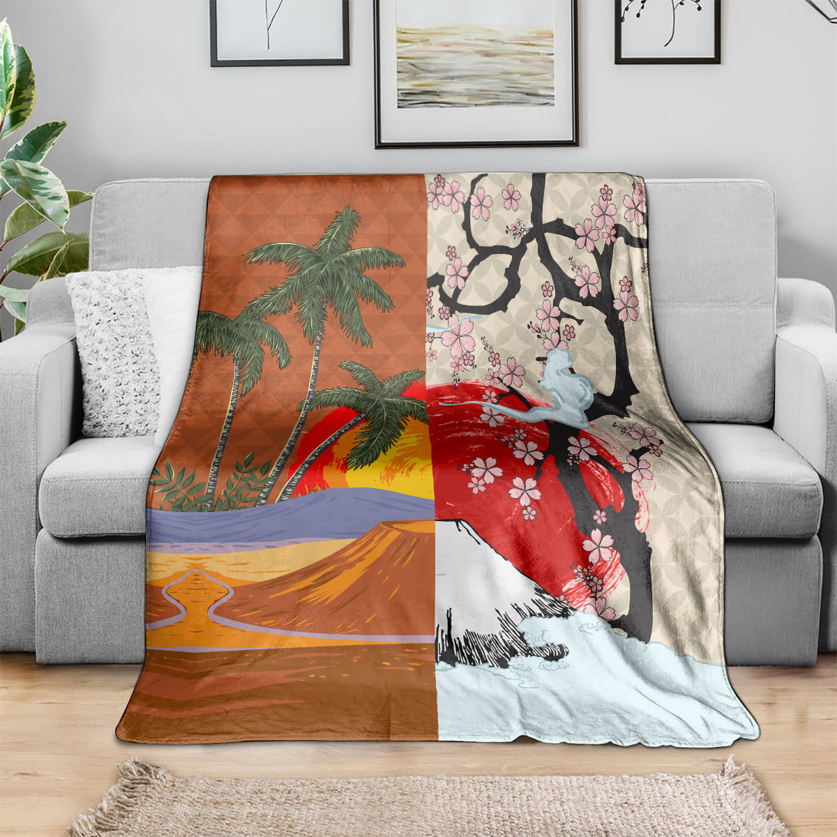 Japanese Culture Hawaii Style Blanket Mauna Kea and Fuji Mountains LT03 - Polynesian Pride