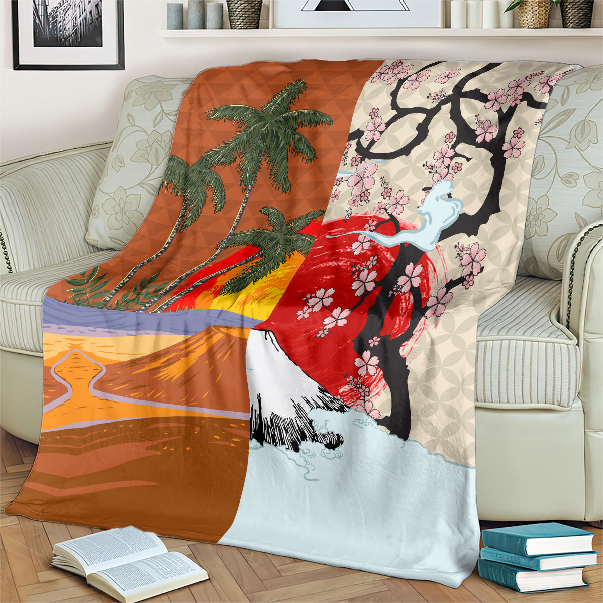 Japanese Culture Hawaii Style Blanket Mauna Kea and Fuji Mountains LT03 - Polynesian Pride