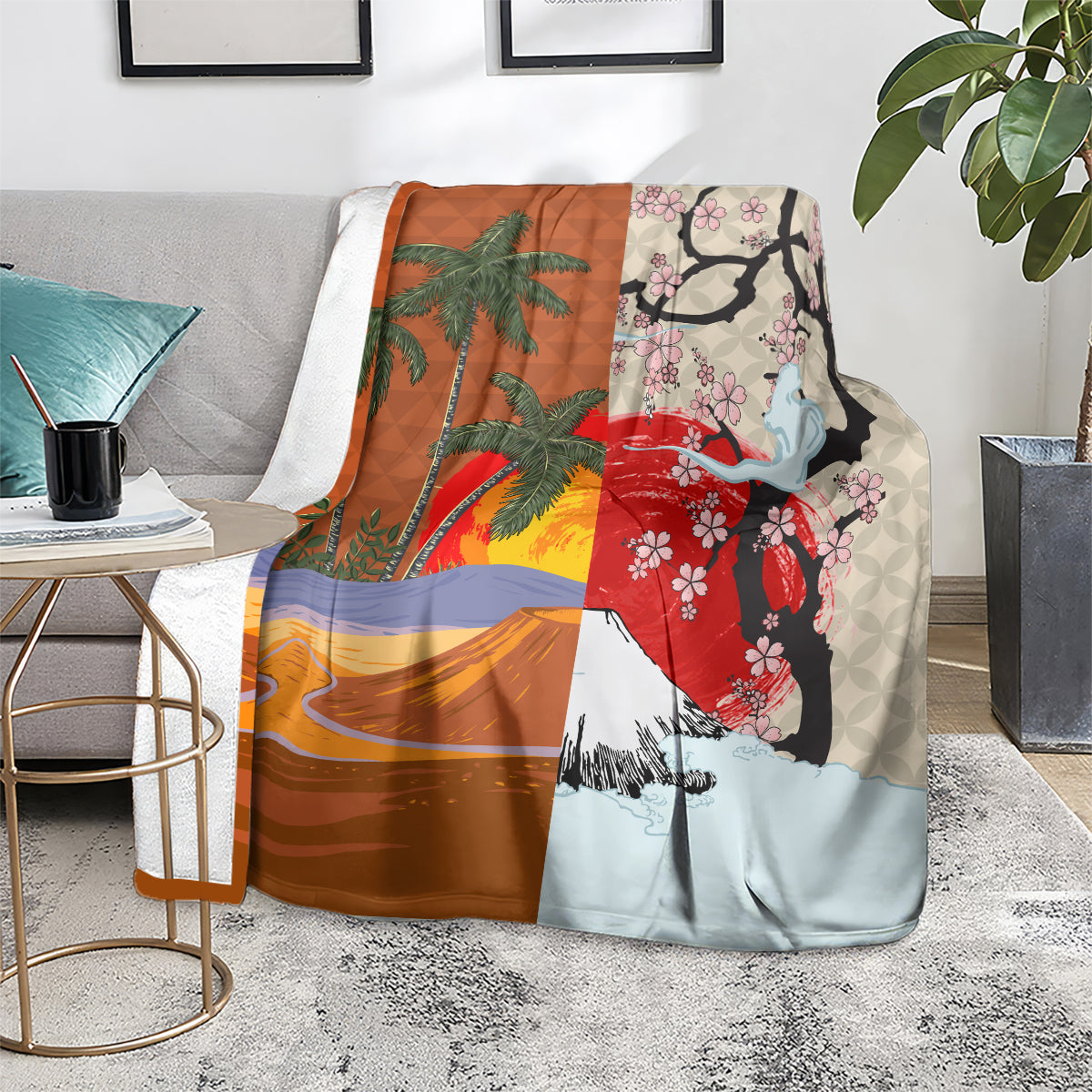 Japanese Culture Hawaii Style Blanket Mauna Kea and Fuji Mountains LT03 - Polynesian Pride